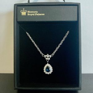 Historic Royal Palaces Faux Sapphire Teardrop Pendant Crown Blue Necklace